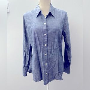 Blue Shirred Button Front Chambray Shirt Size Medium